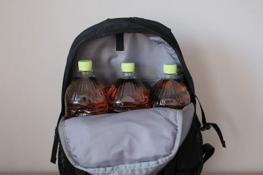 ノースフェイスシングルショットにペットボトルを入れた様子